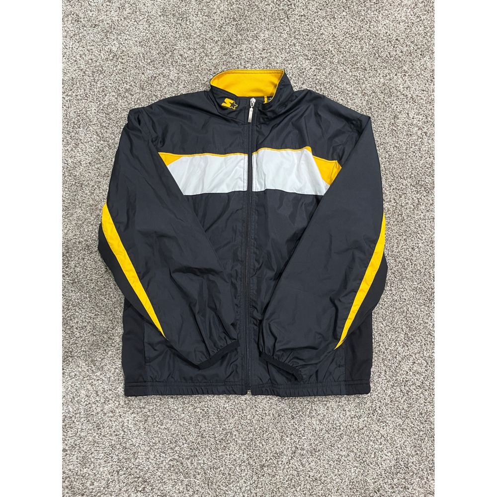 Starter Boys Track Jacket Black Yellow White Full Zip Windbreaker Size 12/14